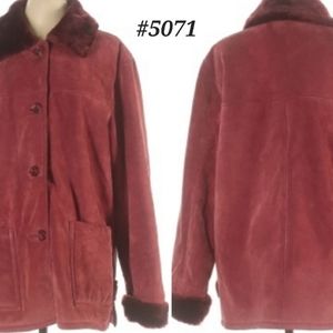 🤍🩵Dennis Basso>>>reddish maroon leather coat LARGE